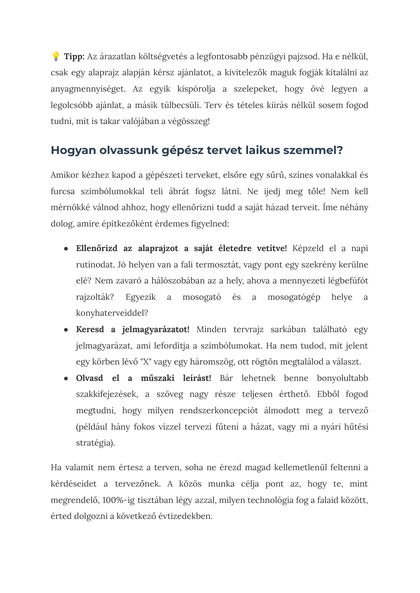 Tipp az árazatlan költségvetésről és a gépész terv olvasásáról – a könyv 13. oldala