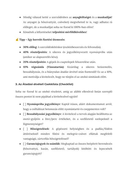 Korrekt fizetési ütemezés és átadás-átvételi ellenőrzőlista – a könyv 78. oldala